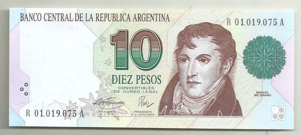 ARGENTINA 10 PESOS CONVERTIBLE PRIMER DISEÑO REPOSICION 3047 UNC