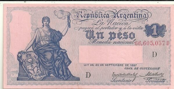 ARGENTINA 1 PESO CAJA DE CONVERSION BOT 1559 UNC