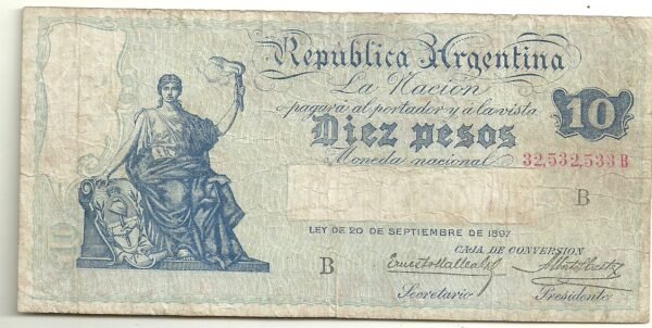 ARGENTINA 10 PESOS CAJA DE CONVERSION BOT 1629 VF+