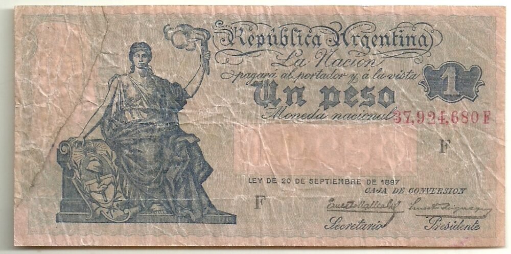 ARGENTINA 1 PESO CAJA DE CONVERSION BOT 1565 F+
