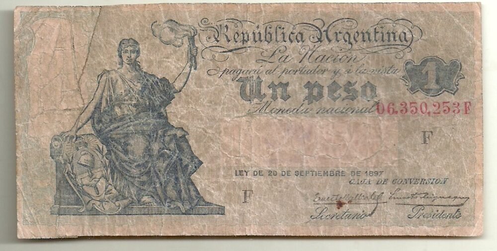 ARGENTINA 1 PESO CAJA DE CONVERSION BOT 1564 F+