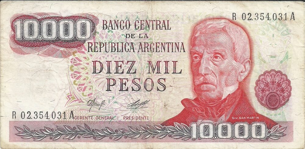 ARGENTINA 10000 PESOS LEY BOT 2489 REPOSICION VF