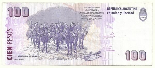 ARGENTINA 100 PESOS CONVERTIBLES BOT 3765 VF+ REPOSICION - Imagen 2
