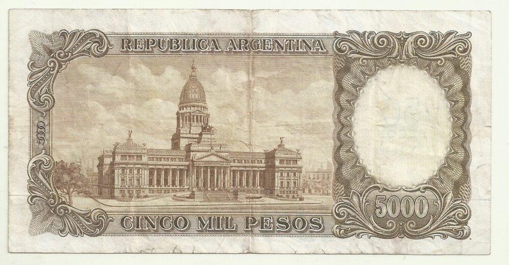 ARGENTINA 5000 PESOS MN RESELLADO 50 PESOS BOT 2217 VF - Imagen 2
