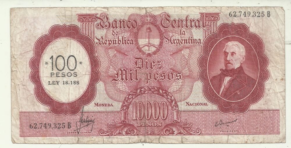 ARGENTINA 10000 PESOS MN RESELLADO BOT 2222 VF-