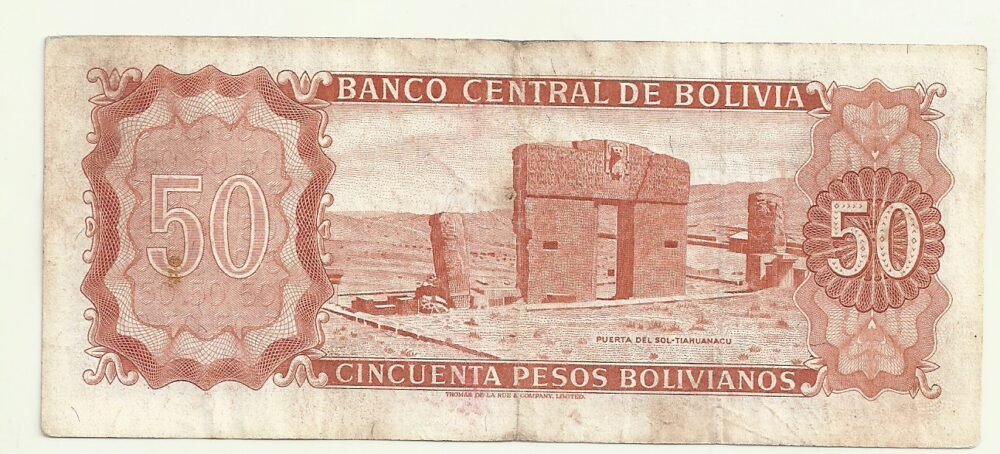 BOLIVIA 50 PESOS 1962 SERIE U PICK 162 VF - Imagen 2
