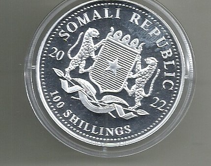 SOMALIA 100 SHILLINGS LEOPARDO ONZA 2022 PROOF PLATA 999 - Imagen 2