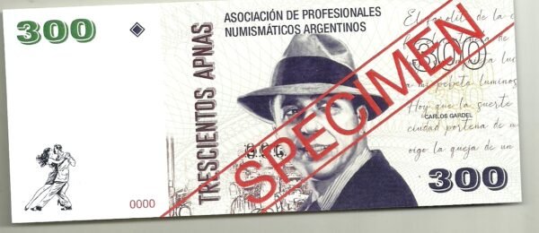 ARGENTINA BUENOS AIRES COIN SHOW BONO SPECIMEN GARDEL
