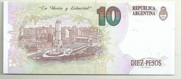 ARGENTINA 10 PESOS CONVERTIBLE PRIMER DISEÑO REPOSICION BOT 3041 UNC - Image 2