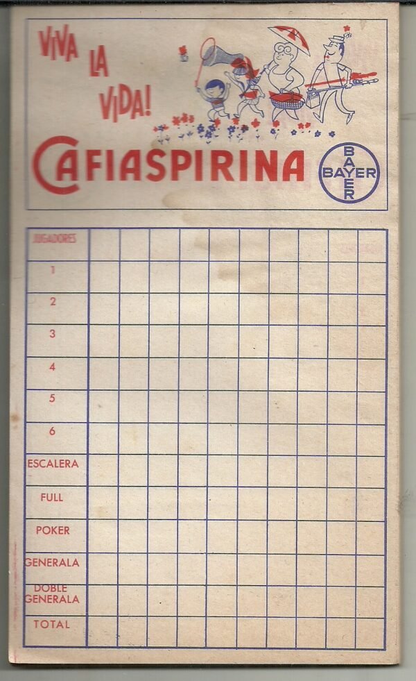 TALONARIO PUBLICITARIO CAFIASPIRINA BAYER PARA GENERALA