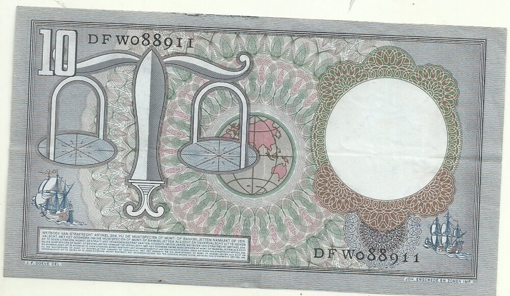 HOLANDA 10 GULDEN 1953 P 85 XF - Imagen 2