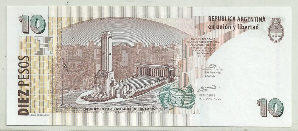 ARGENTINA 10 PESOS REPOSICION BOT 3420 UNC - Imagen 2