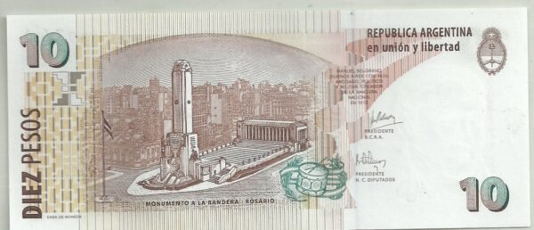 ARGENTINA 10 PESOS REPOSICION BOT 3428 UNC - Imagen 2