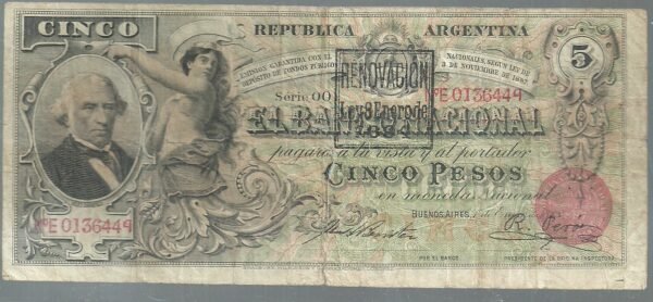 ARGENTINA BANCO NACIONAL 5 PESOS COL 154c