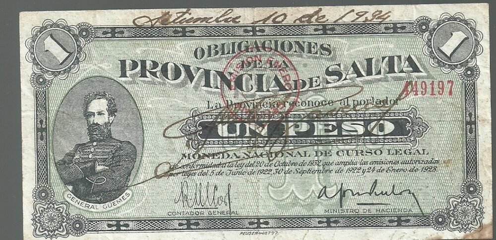 ARGENTINA SALTA 1 PESO 1928 PS 213 G