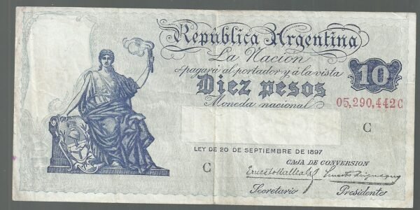 ARGENTINA 10 PESOS CAJA CONVERSION BOT 1634 VF/VF+