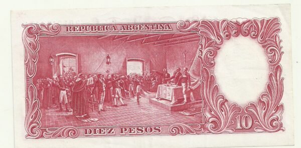 ARGENTINA 10 PESOS MONEDA NACIONAL BOT 1963 REPOSICION XF- - Imagen 2