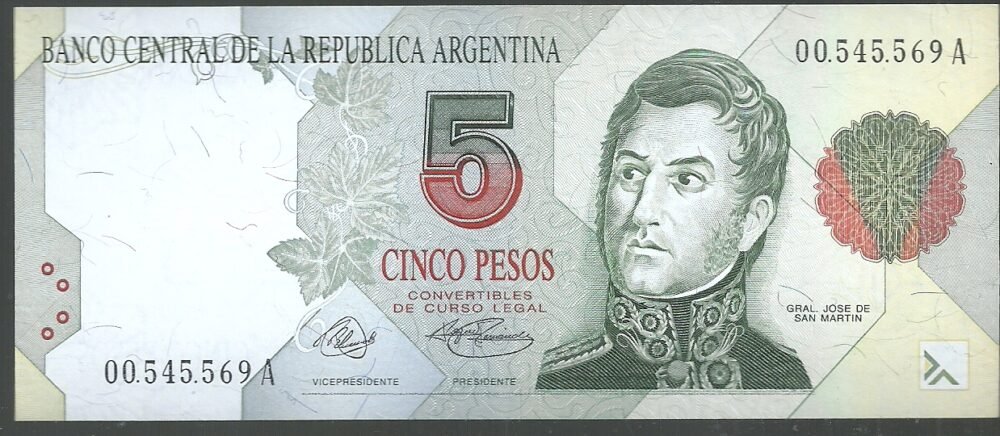 ARGENTINA 5 PESOS BOT 3024 UNC