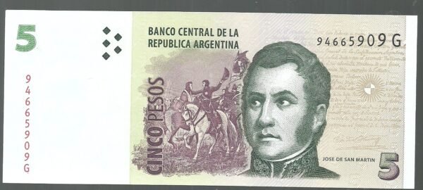 ARGENTINA 5 PESOS BOT 3330 UNC SERIE G