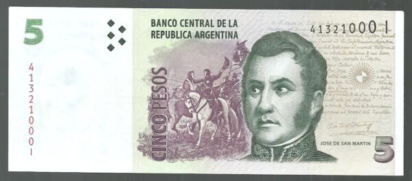 ARGENTINA 5 PESOS BOT 3335 UNC SERIE I