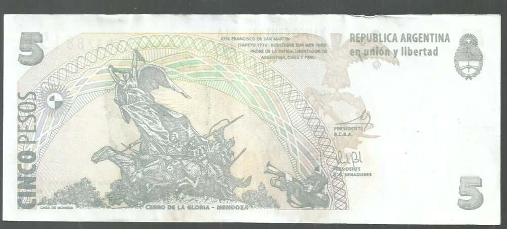 ARGENTINA 5 PESOS BOT 3332 XF- SERIE H - Imagen 2