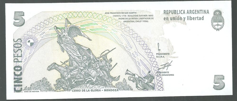 ARGENTINA 5 PESOS BOT 3302 UNC SERIE A - Imagen 2