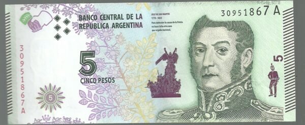 ARGENTINA 5 PESOS PATRIA BOT 3901 XF