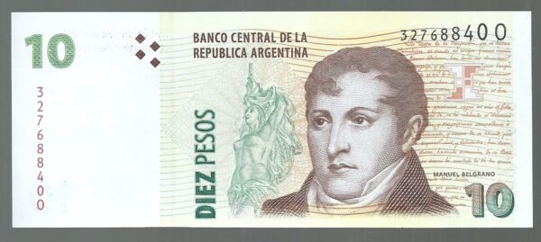 ARGENTINA 10 PESOS BOT 3444a UNC SERIE O