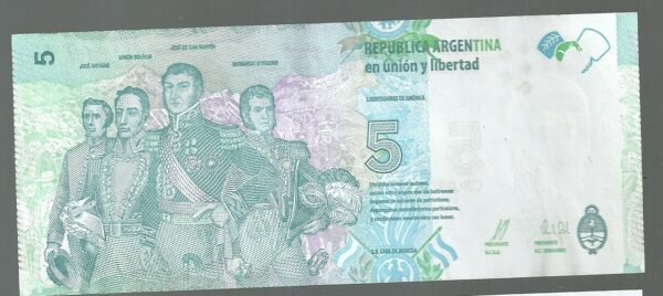 ARGENTINA 5 PESOS PATRIA BOT 3901 XF - Imagen 2