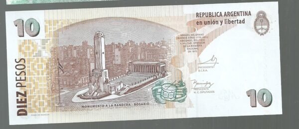 ARGENTINA 10 PESOS BOT 3444a UNC SERIE O - Imagen 2