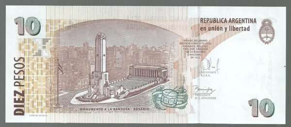 ARGENTINA 10 PESOS BOT 3445 UNC SERIE P - Imagen 2