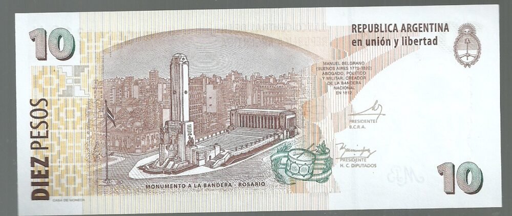 ARGENTINA 10 PESOS BOT 3441 UNC SERIE N - Imagen 2