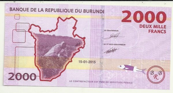 BURUNDI 2000 FRANCS 2015 UNC P 52 - Image 2