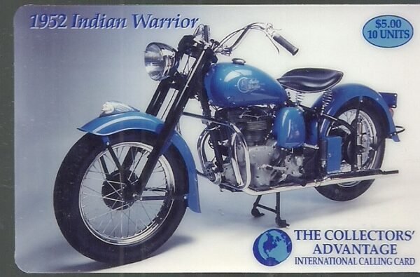 $5. (10u) Indian Motorcycle: 1952INDIAN WARRIOR (Tipo 1) Tarjeta de teléfono usada