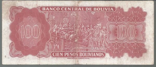 BOLIVIA 100 PESOS 1962 SERIE 11X PICK 164a VF - Imagen 2