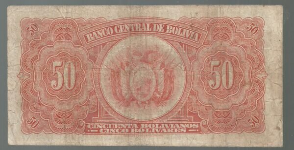 BOLIVIA 50 BOLIVIANO 1928 SERIE T2 PICK 132 VF- - Imagen 2