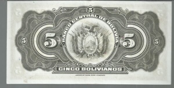 BOLIVIA 5 BOLIVIANO 1928 SERIE J7 PICK 120 XF++ - Imagen 2