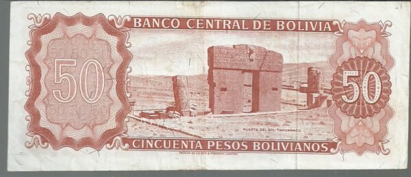 BOLIVIA 50 BOLIVIANO 1962 SERIE X PICK 162a XF+ - Image 2