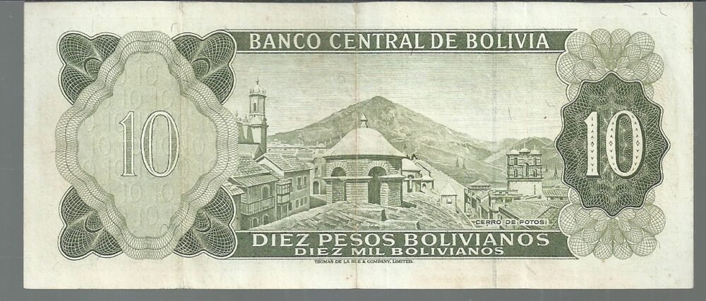 BOLIVIA 10 BOLIVIANO 1962 SERIE T PICK 154 XF - Imagen 2