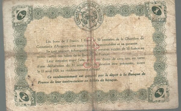 FRANCIA D'AVIGNON 1 FRANCO 1914-15 CÁMARA DE COMERCIO - Imagen 2