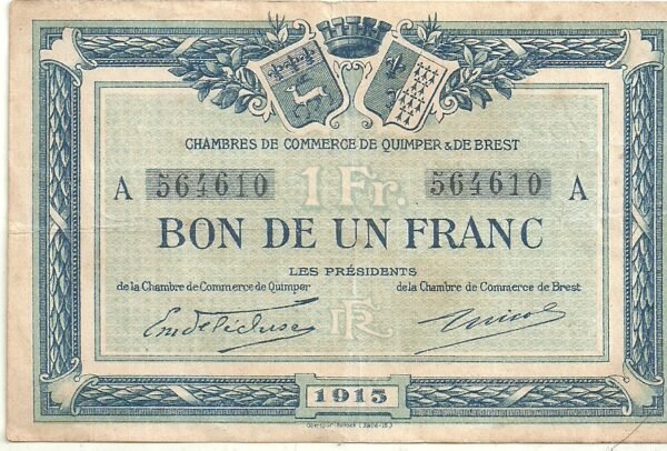 FRANCIA 1 FRANC CÁMARA DE COMERCIO DE QUIMPER Y BREST 1915