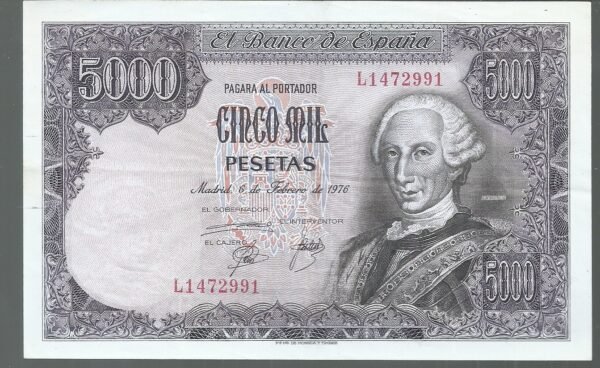 España 5000 Pesetas 6/2/1976 Pick 155  XF+