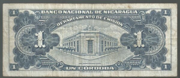 NICARAGUA 1 CORDOBAS 1954 PICK 99a  VF - Imagen 2