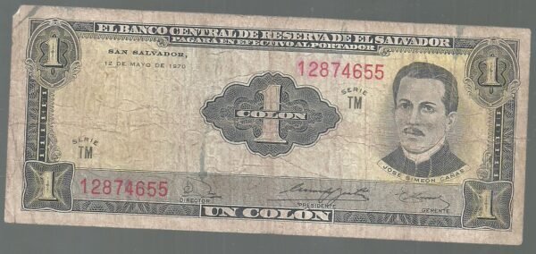 EL SALVADOR 1 COLON 12/5/1970 P 110b SERIE TM VF-
