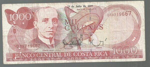 COSTA RICA 1000 COLONES 23/7/1997 P264.a SERIE D VF