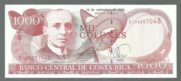 COSTA RICA 1000 COLONES 14/9/2005 P264.f SERIE D UNC