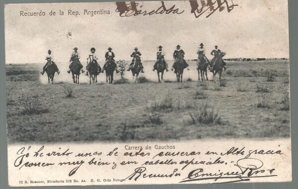 POSTAL CORDOBA CARRERA DE GAUCHOS 1905