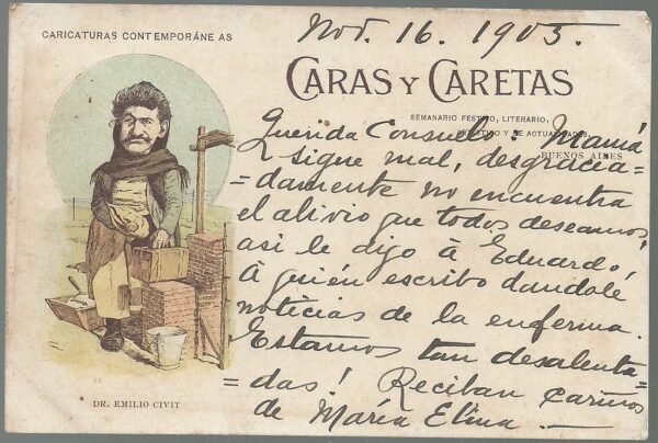 POSTAL CARAS Y CARETAS DR EMILIO CIVIT 1905