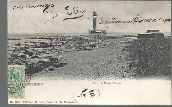 POSTAL MONTEVIDEO FARO DE PUNTA CARRETA 1902