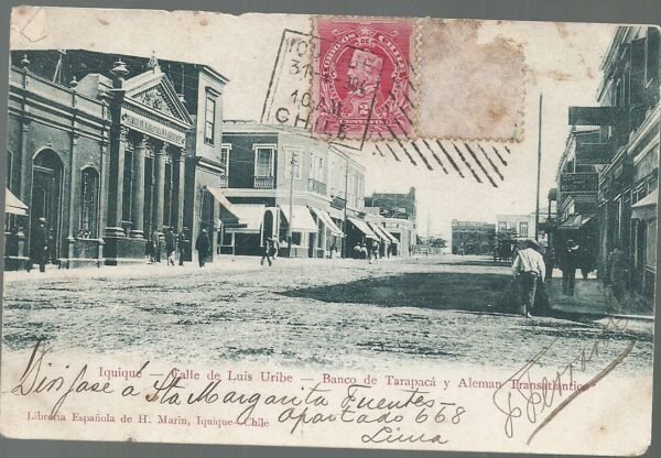 POSTAL CHILE IQUIQUE BANCO TARAPACA Y ALEMAN TRANSATLANTICO 1904